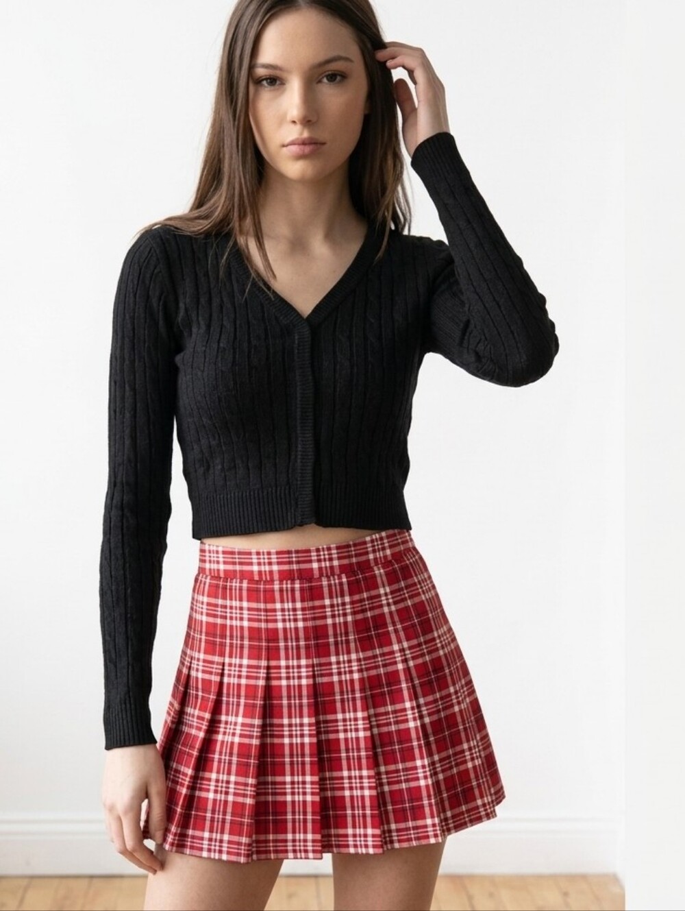 UNIF Wink Ribbed Long-Sleeve Black Knit Crop Top V-Neck Cardigan Size S